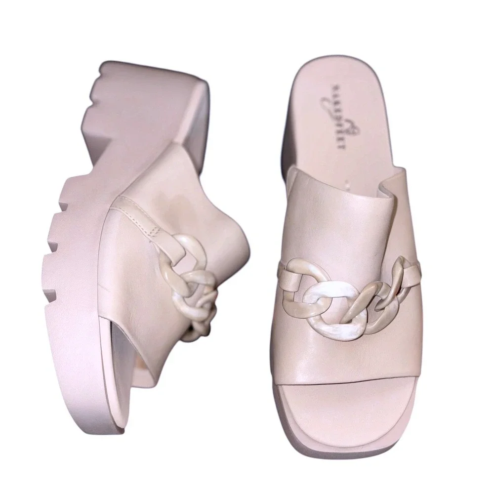 Naked Feet ISO Platform Sandals Sz 10 NEW Beige Neutral Chain Detail‎